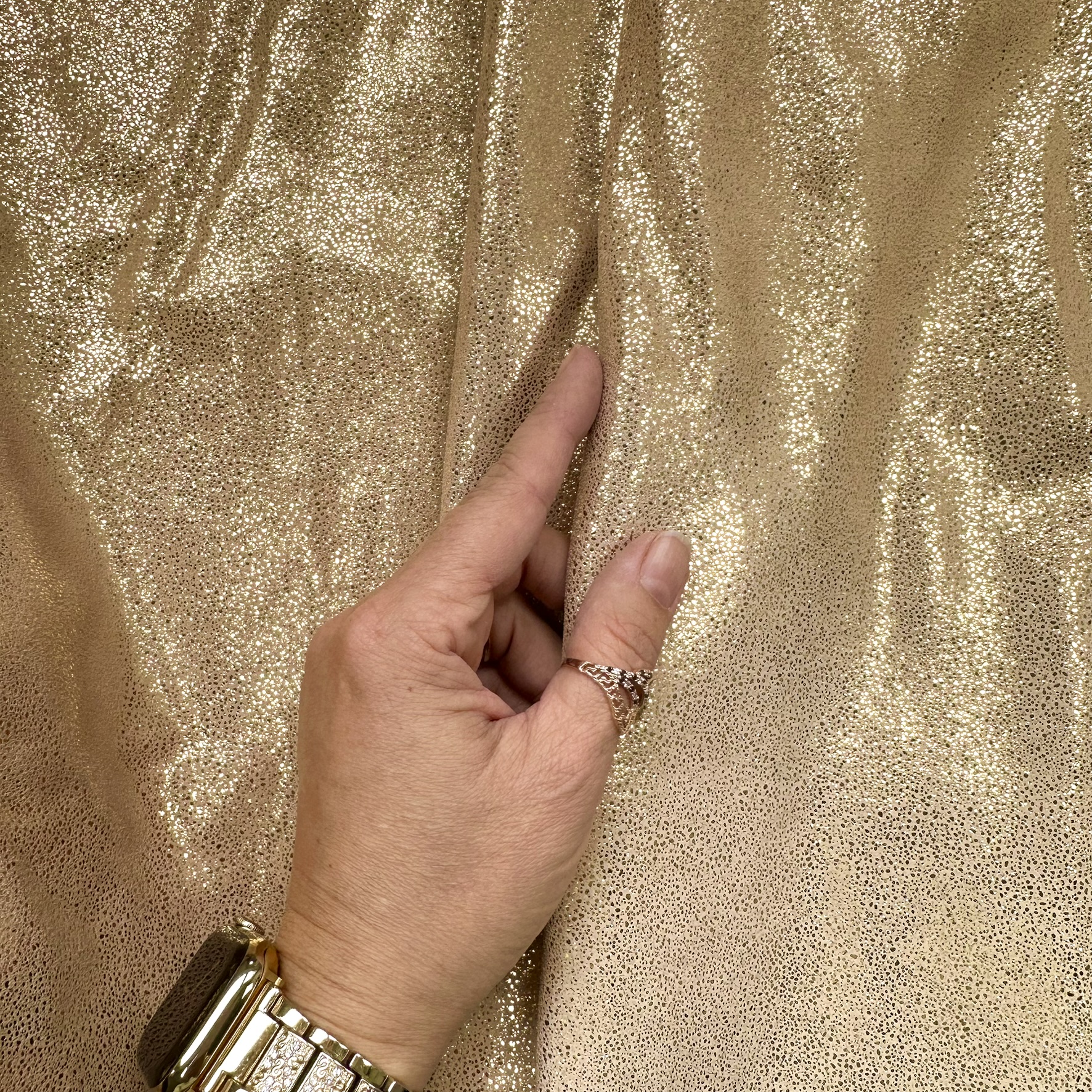 Schuh- & Taschenleder „Velours Gold Dust“ – Elegantes Rindleder mit Goldfolierung
