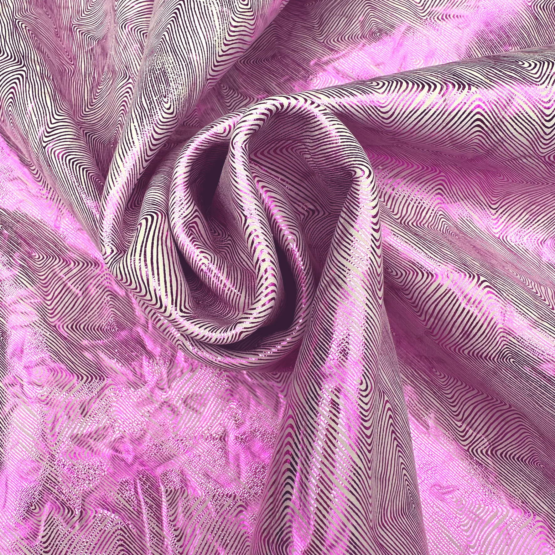 Schuh-/Taschenleder Metallicstreifen Pink - Rindleder mit feinem Linienmuster