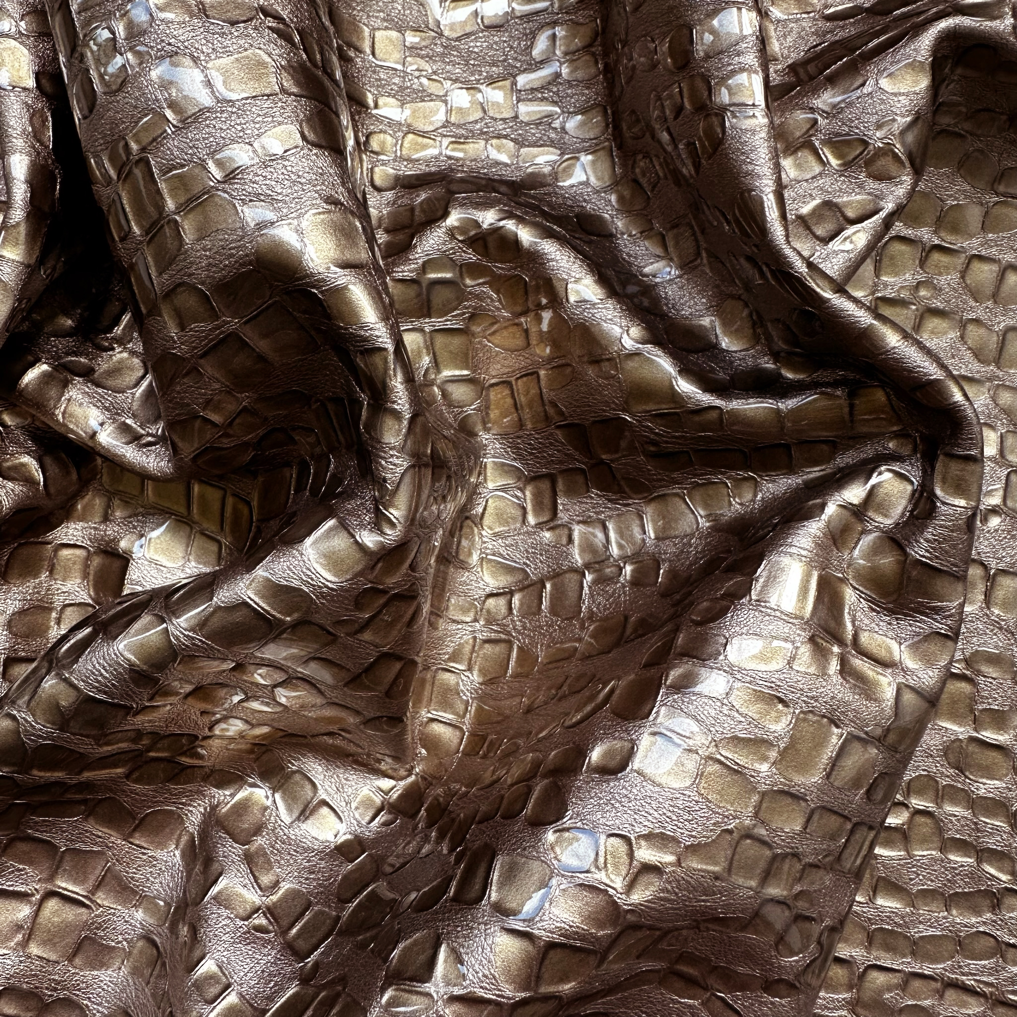 Schuh- & Taschenleder „Fantasie-Reptil Beige Metallic“ – Rindleder mit geprägter Struktur