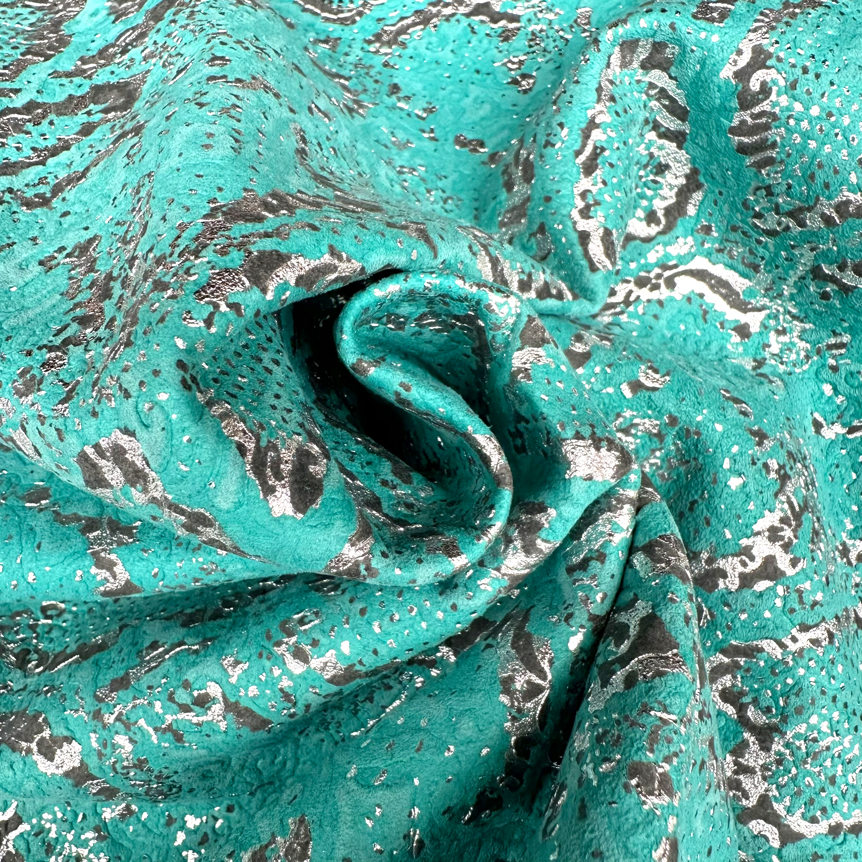 Schuh- & Taschenleder „Abstraktes Silber auf Smaragd“ – Lammleder mit Metallic-Print