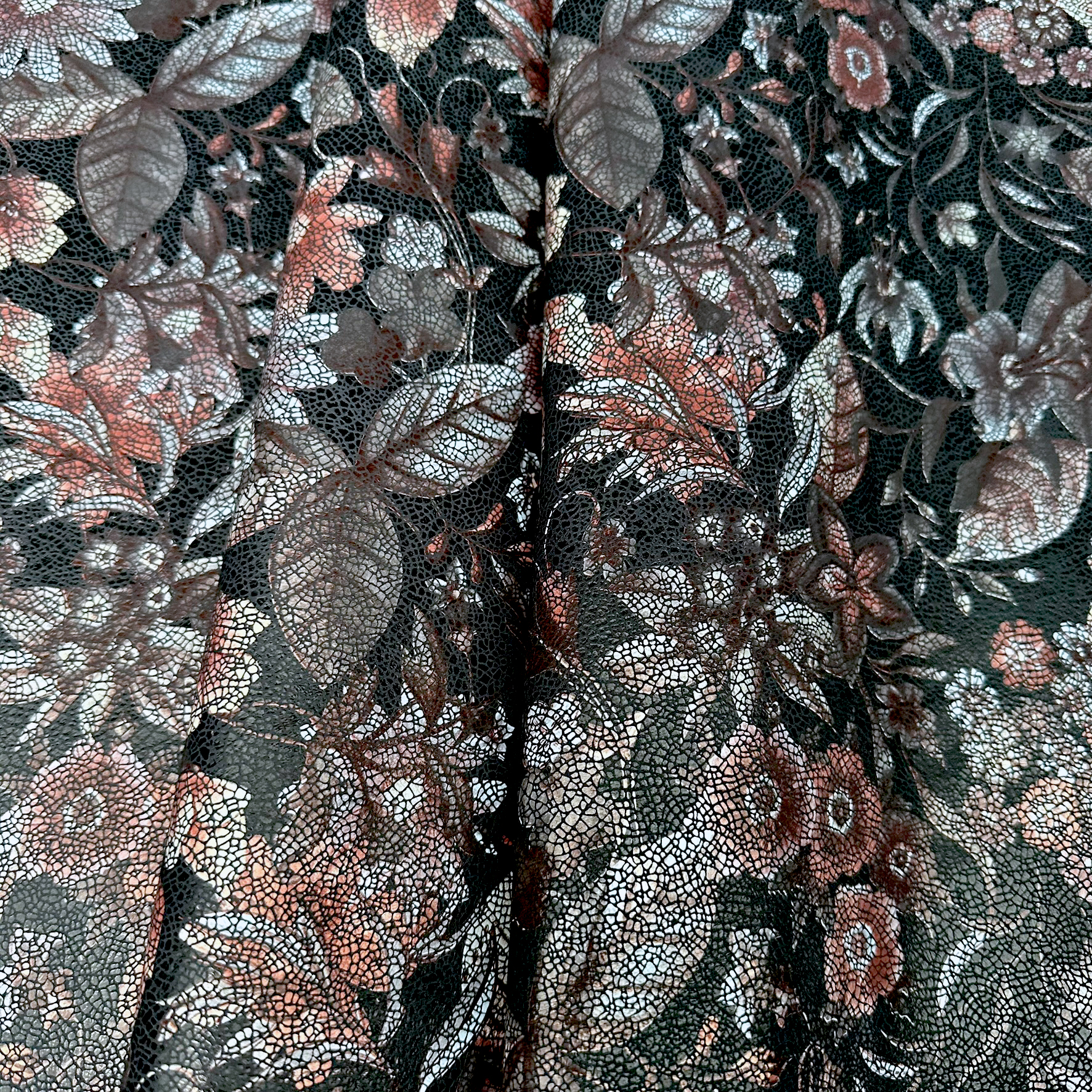 Schuh- & Taschenleder „Blumenmeer Multicolor in gedeckten Farben“ – Rindleder mit floraler Folierung in Mosaikoptik