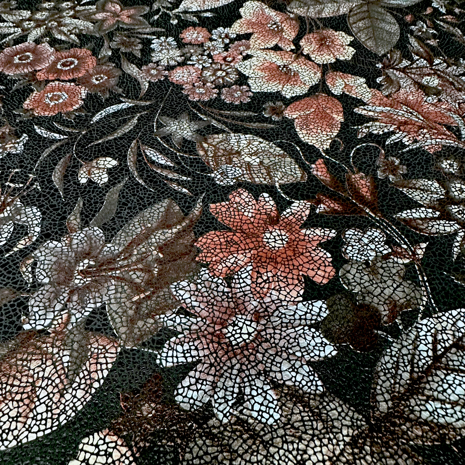 Schuh- & Taschenleder „Blumenmeer Multicolor in gedeckten Farben“ – Rindleder mit floraler Folierung in Mosaikoptik